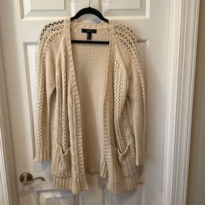 Long cream cable knit cardigan. Forever 21. Size large
